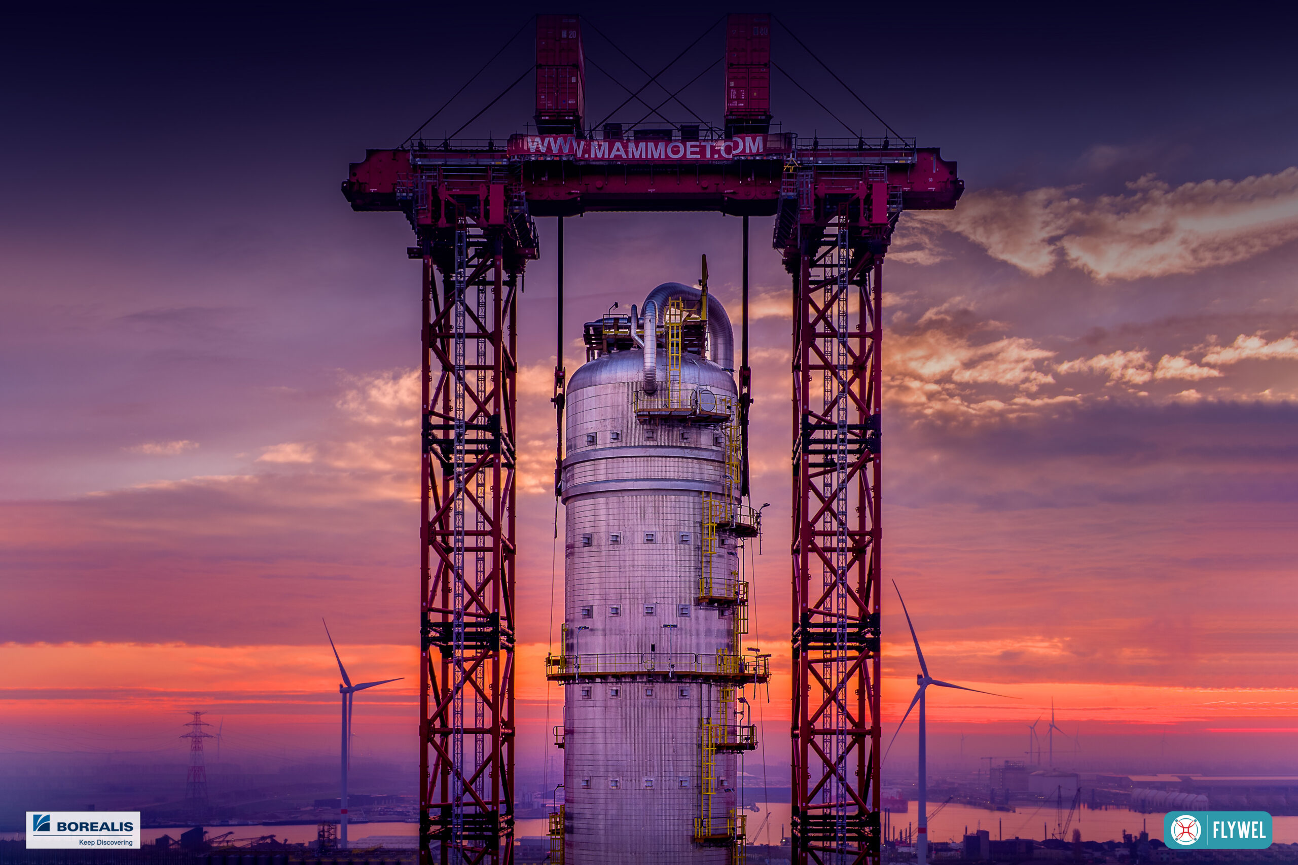 Industrial splitter facility at sunset